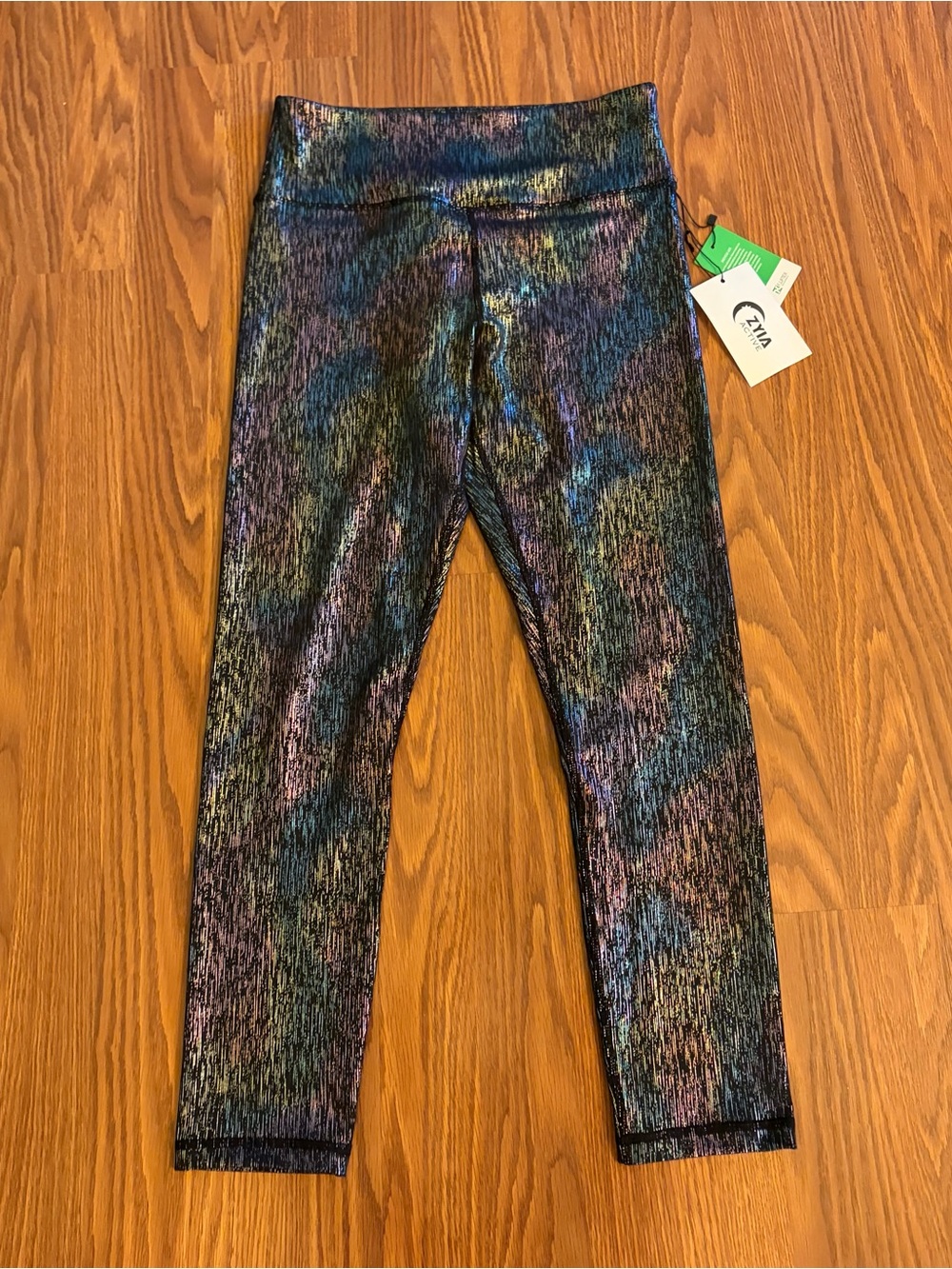 Women’s ZYIA Active Black Vertical Mirage Light n Tight Hi-Rise Leggings NWT